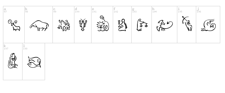 SL Zodiac Icons font map